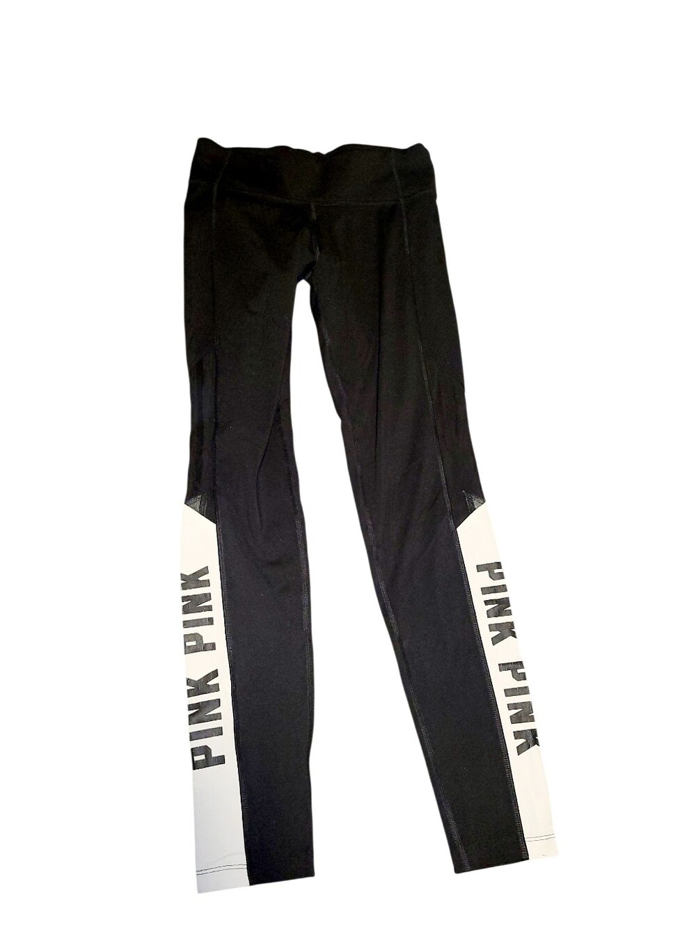 PINK Victoria's Secret Black Leggings with White Logo Side Panels SIZE S